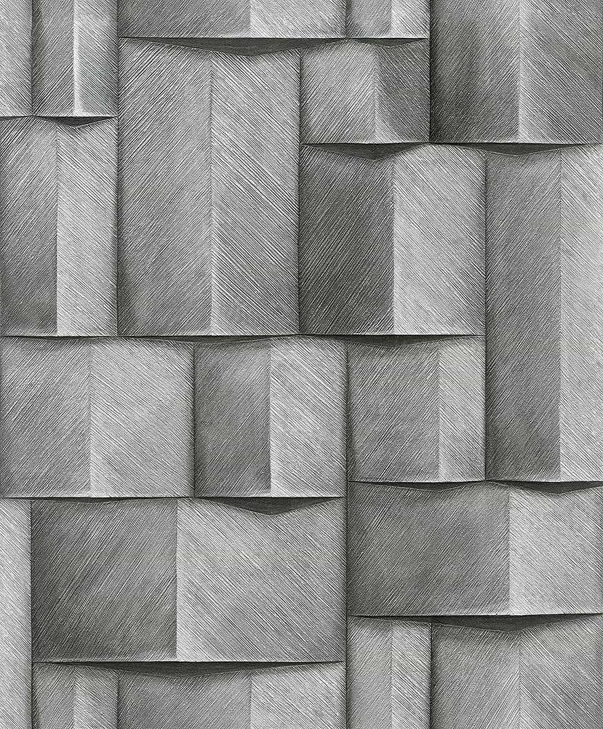 Geometrikus mintás fahatású szürke színű dekor tapéta