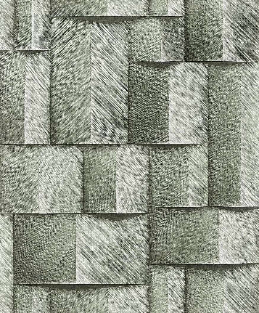 Geometrikus mintás fahatású zöldesszürke színű dekor tapéta