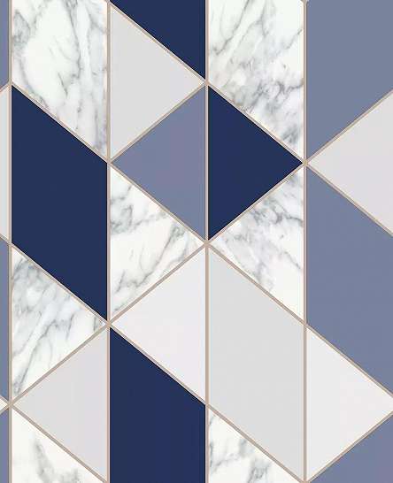 Geometrikus mintás modern tapéta kék színvilágban márvány hatású mintákkal