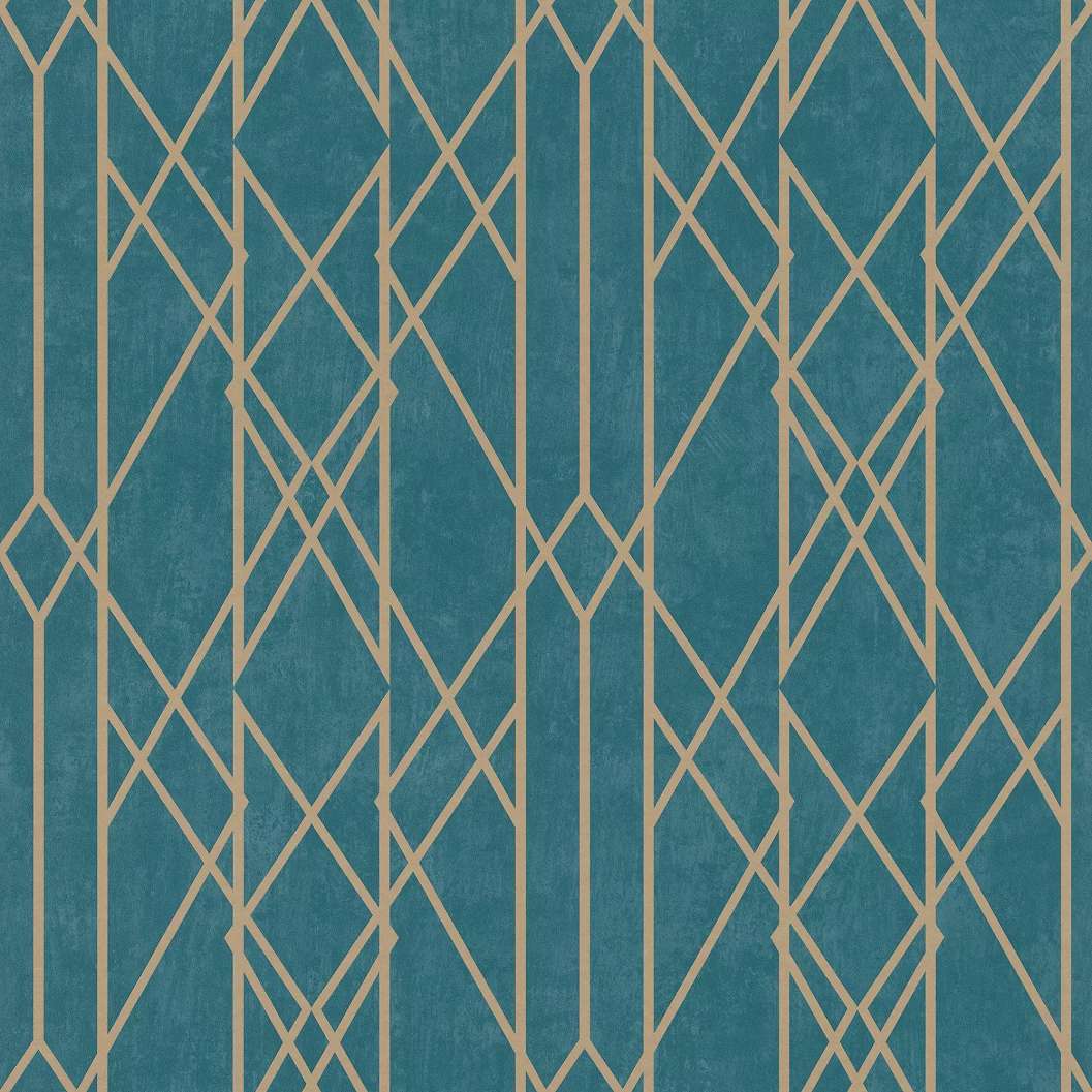 Geometrikus mintás tapéta kék színben arany mintázattal
