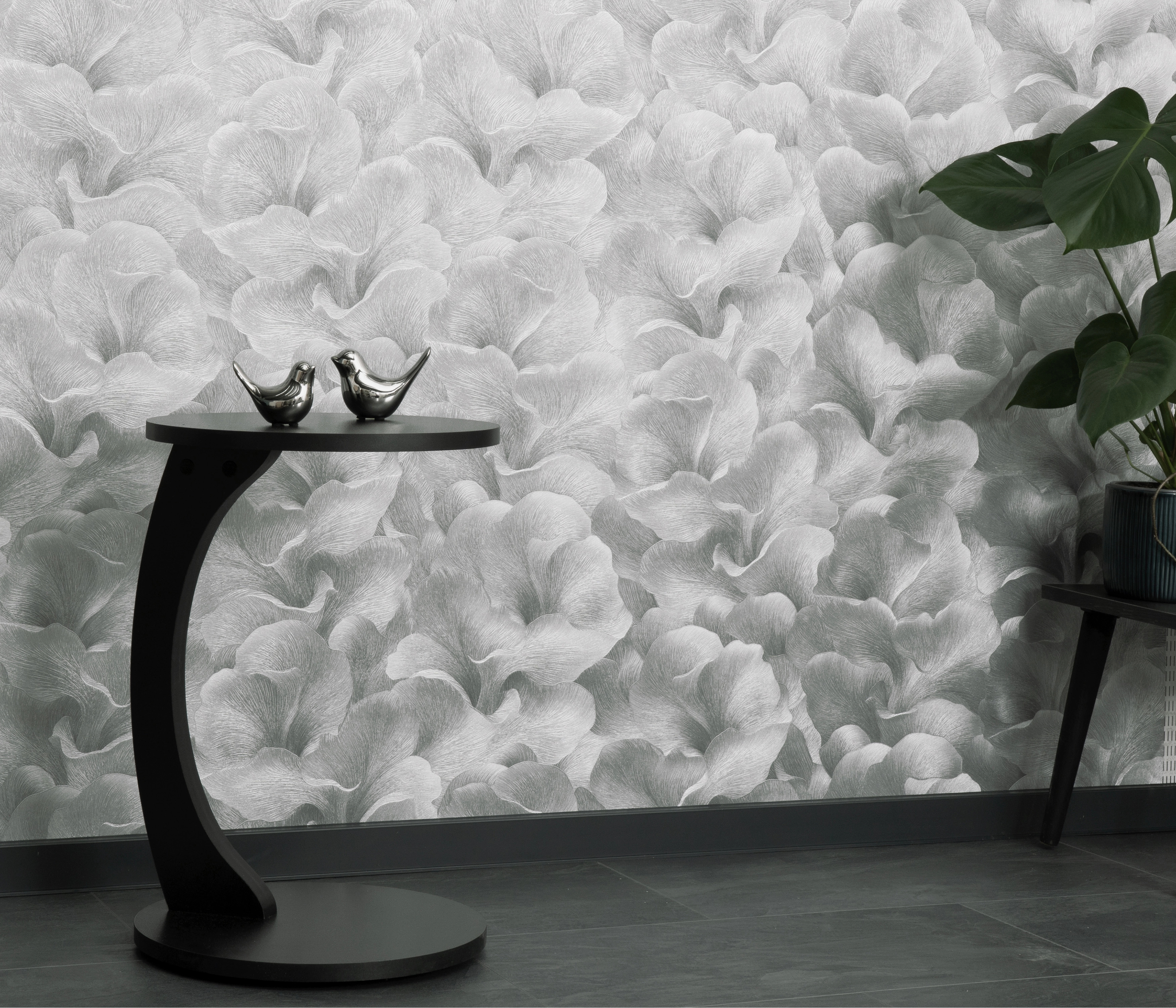 Glamour design tapéta ezüst levél mintával