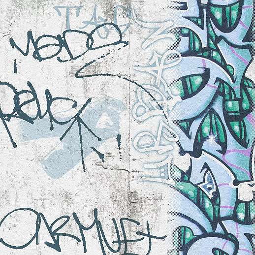 Graffiti mintás gyerek tapéta zöldes színben