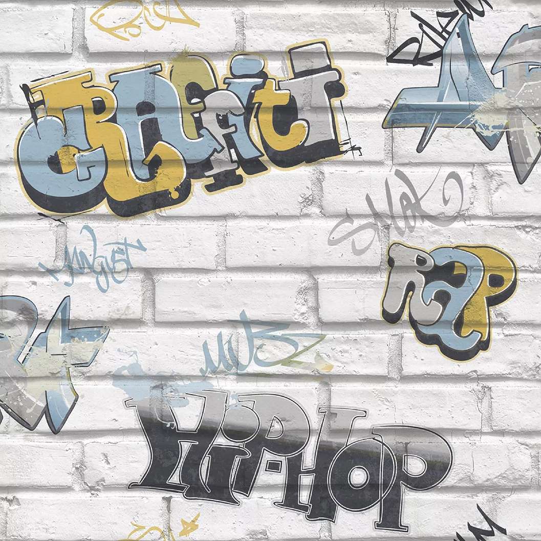 Graffiti mintás gyerektapéta téglamintás alapon