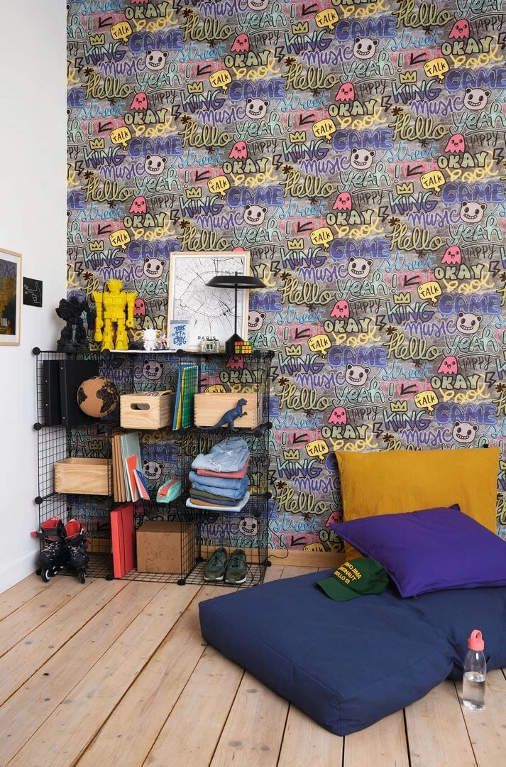 Graffiti mintás mosható kamasz szobai design tapéta