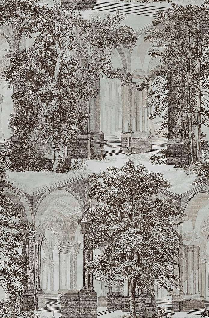 Graham dekor tapéta fa és épület mintával selyemfényű szépia színvillágal barna és fehér színben