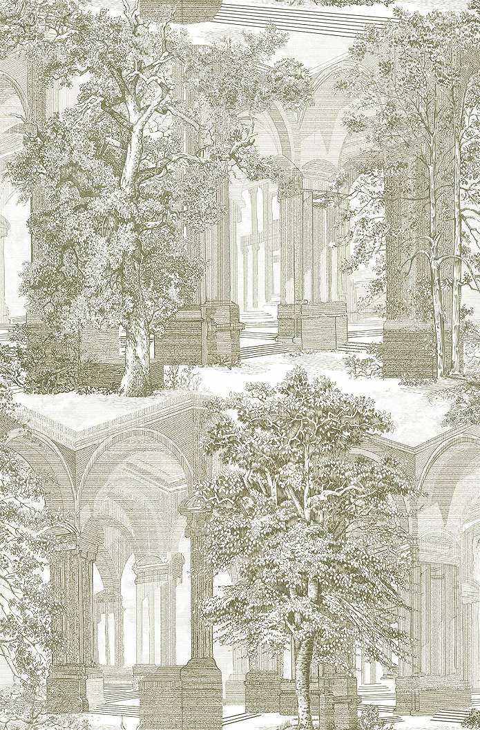 Graham dekor tapéta fa és épület mintával zöld és fehér színben