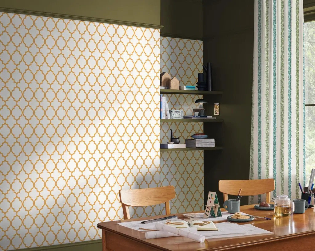 Graham dekor tapéta geometrikus csempe mintával fehér alapon téglasárga színben