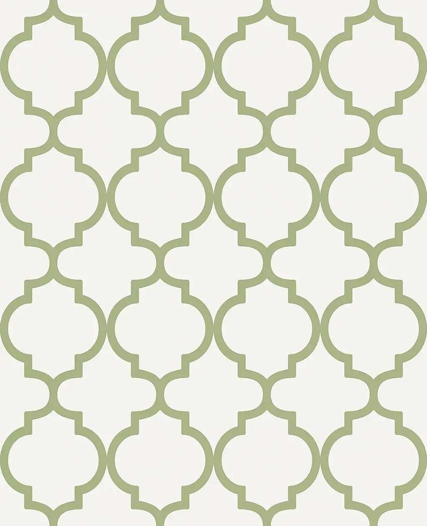 Graham dekor tapéta geometrikus csempe mintával fehér alapon zsályazöld színben