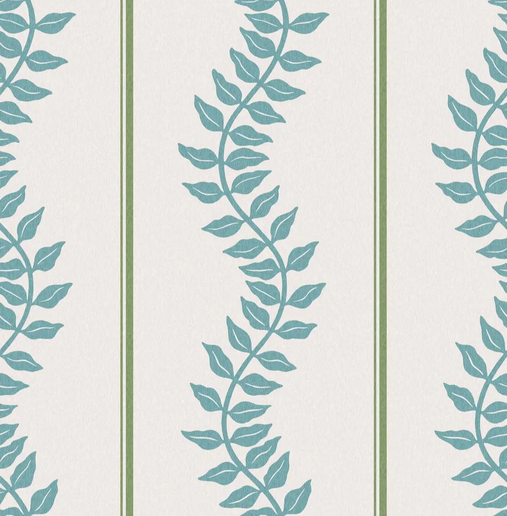 Graham dekor tapéta kék inda zöld csíkos mintával krém színben