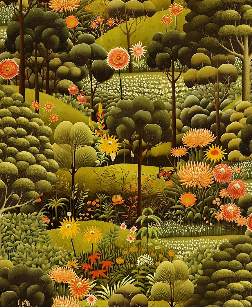 Graham dekor tapéta kert mintával zöld és narancs színben