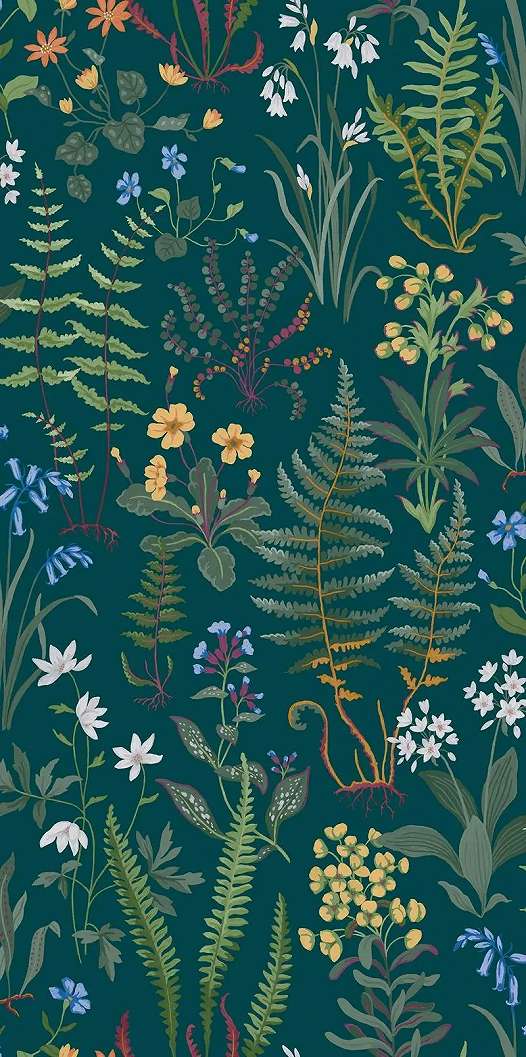 Graham dekor tapéta mezei virág mintával fenyőzöld színben