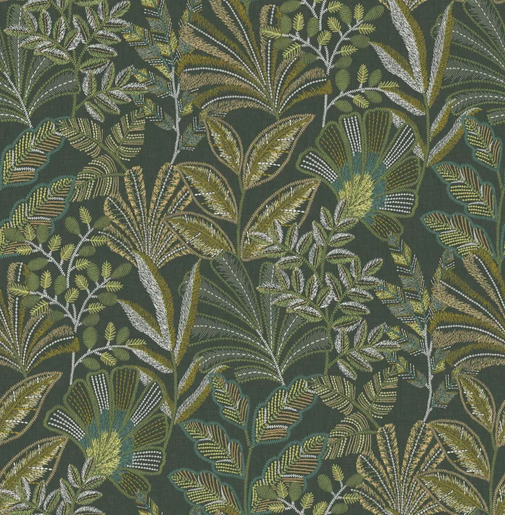 Graham dekor tapéta trópusi levél mintával sötétzöld színben