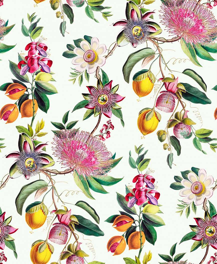 Graham dekor tapéta virág és gyümölcs mintával pink és fehér színben