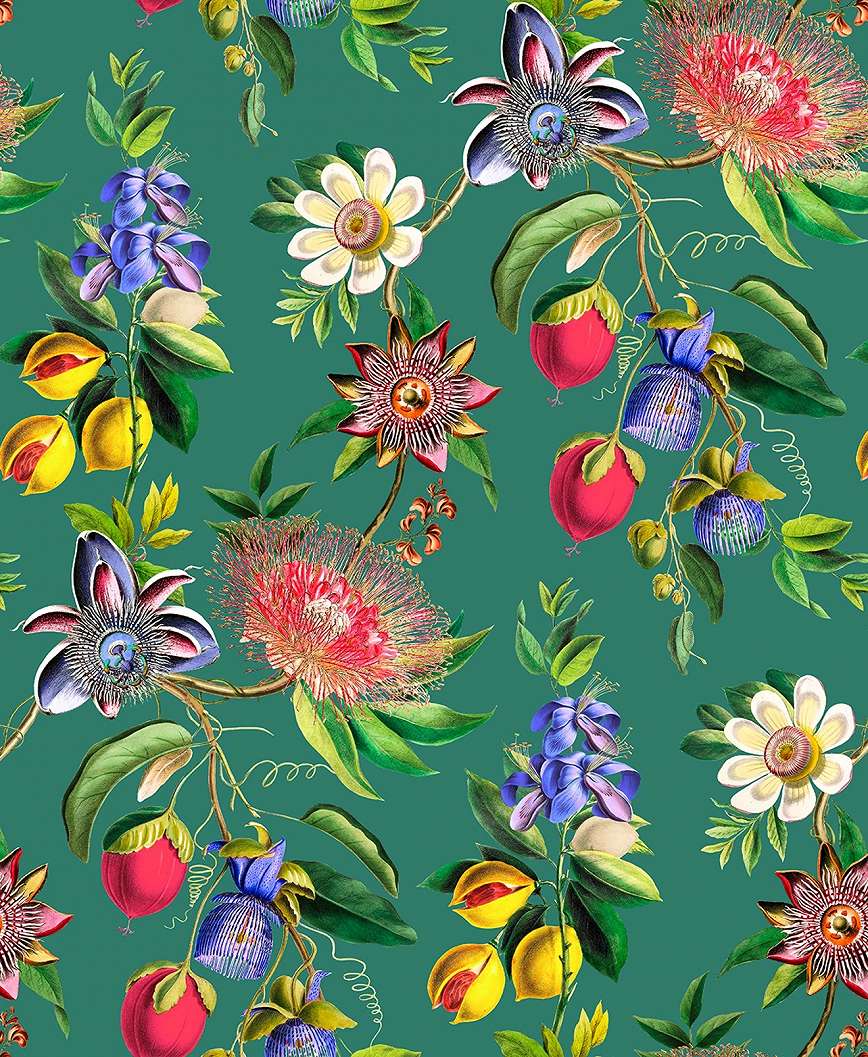 Graham dekor tapéta virág és gyümölcs mintával piros és zöld színben