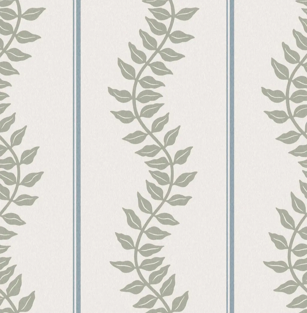 Graham dekor tapéta zöld inda kék csíkos mintával krém színben
