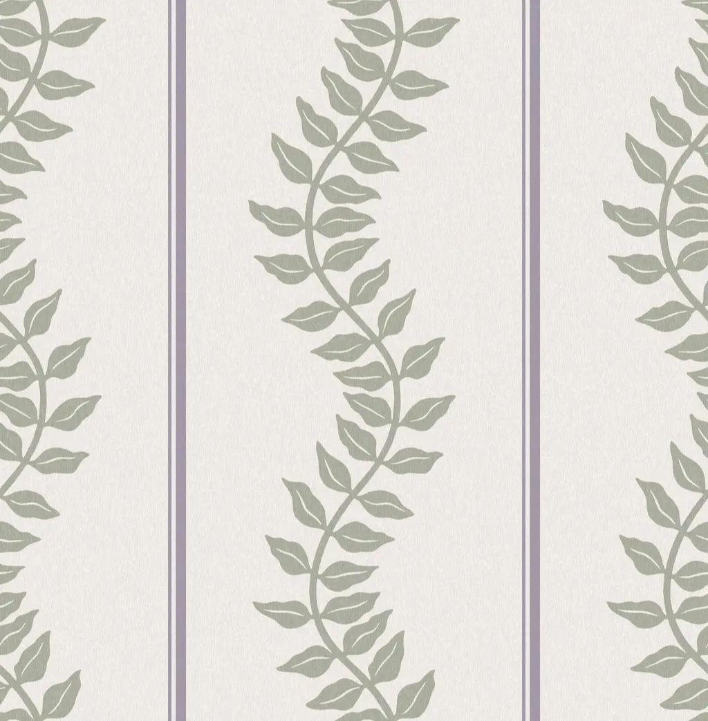 Graham dekor tapéta zöld inda lila csíkos mintával krém színben