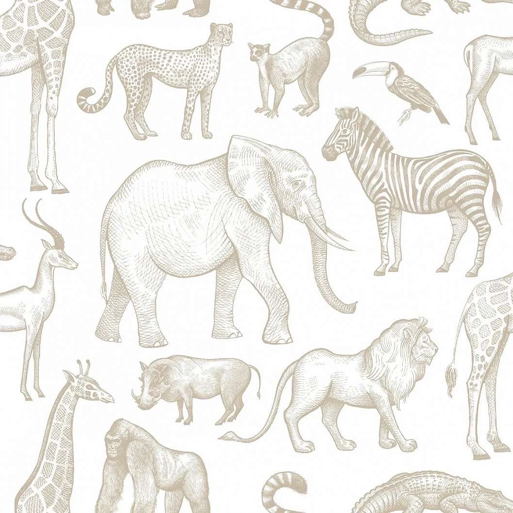 Gyerek dekor tapéta afrikai állat mintás beige színben