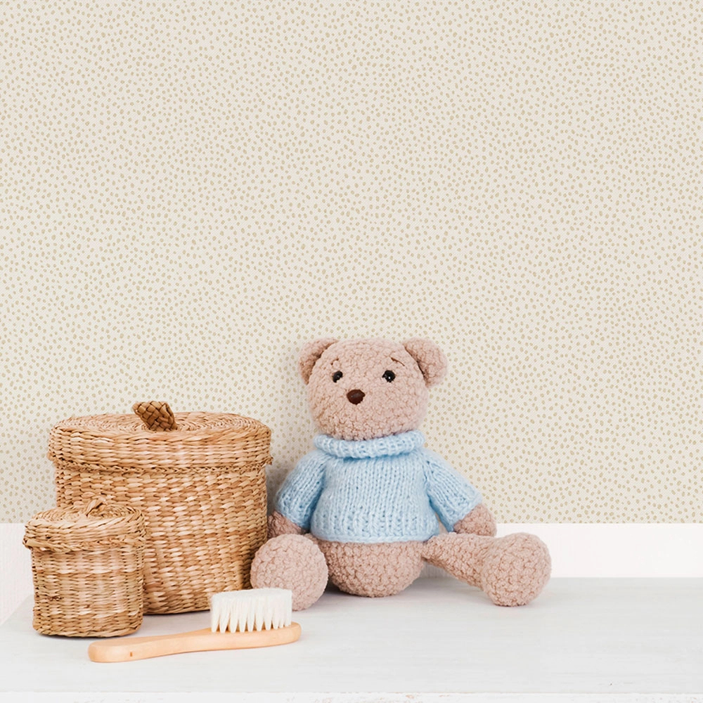 Gyerek dekor tapéta beige színben pöttyös mintával