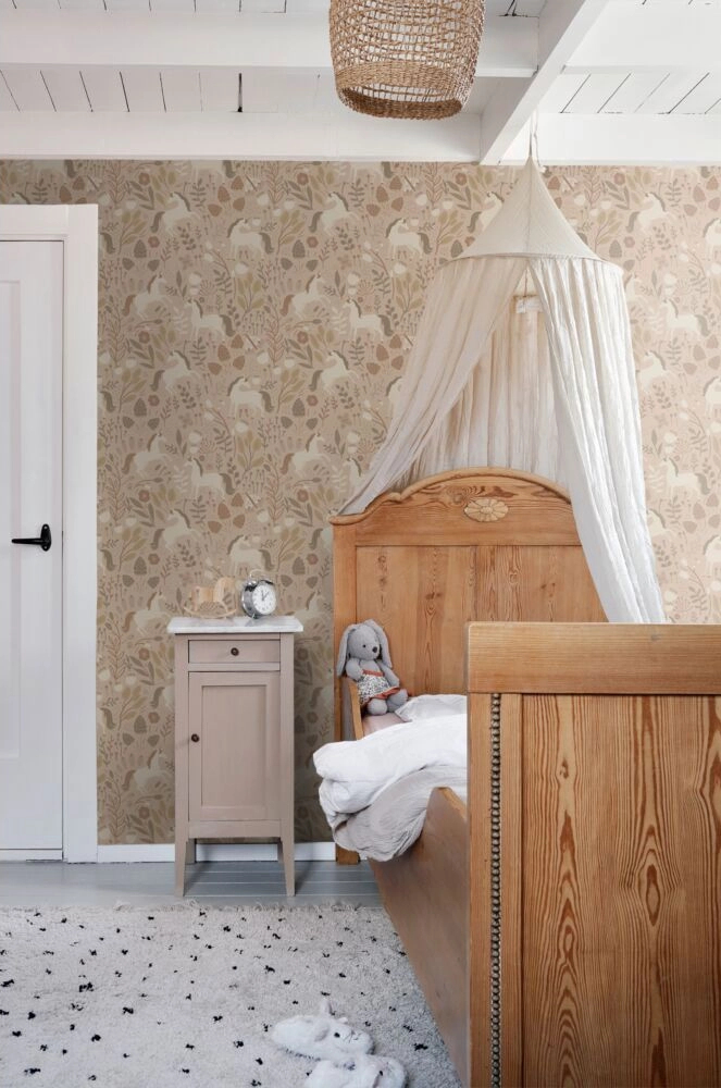 Gyerek dekor tapéta egyszervú mintás barack és barnar színben