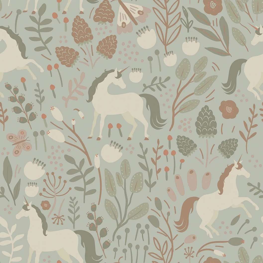 Gyerek dekor tapéta egyszervú mintás szürkészöld színben