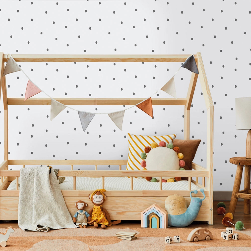 Gyerek dekor tapéta fekete színben nagy pöttyös mintával