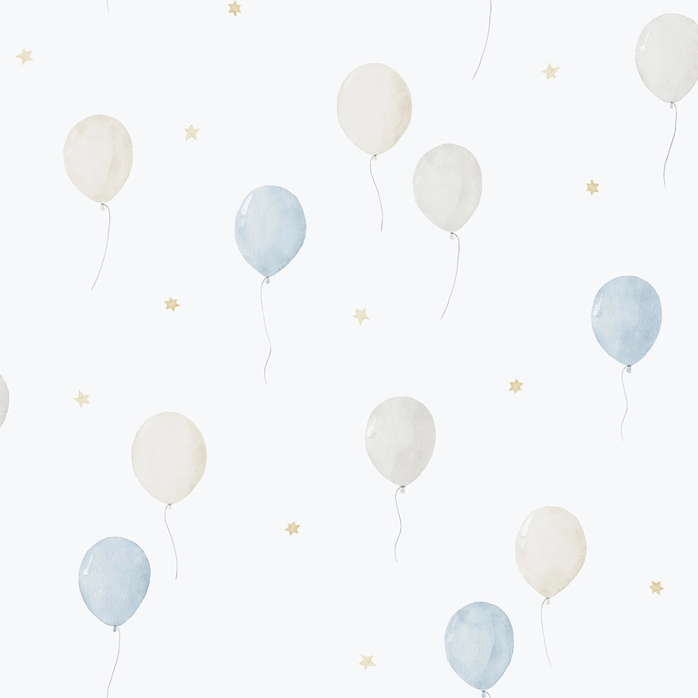 Gyerek dekor tapéta kék és beige színben léggömb mintával