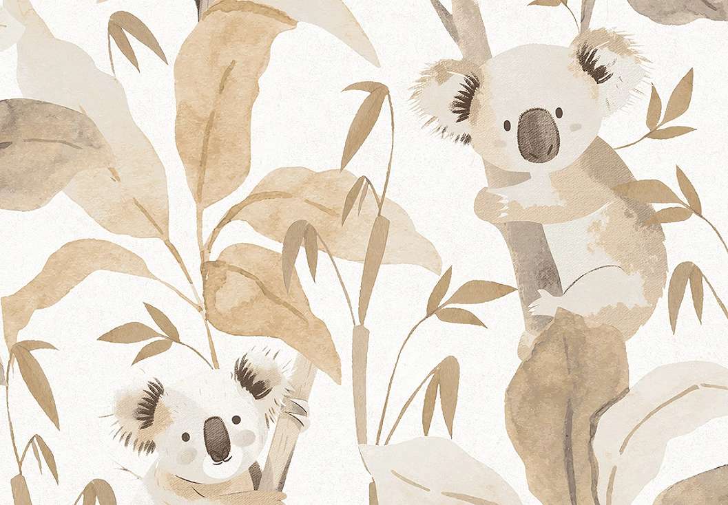 Gyerek dekor tapéta koala mintával beige és barna színben