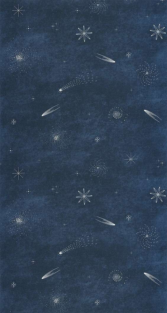 Gyerek dekor tapéta koptatott sötét kék alapon fehér üstökös és csillag mintákkal