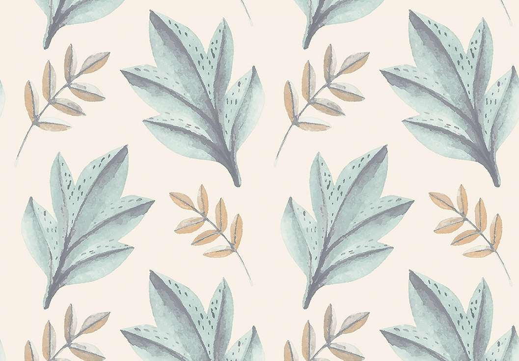 Gyerek dekor tapéta levél mintával kék és beige színben