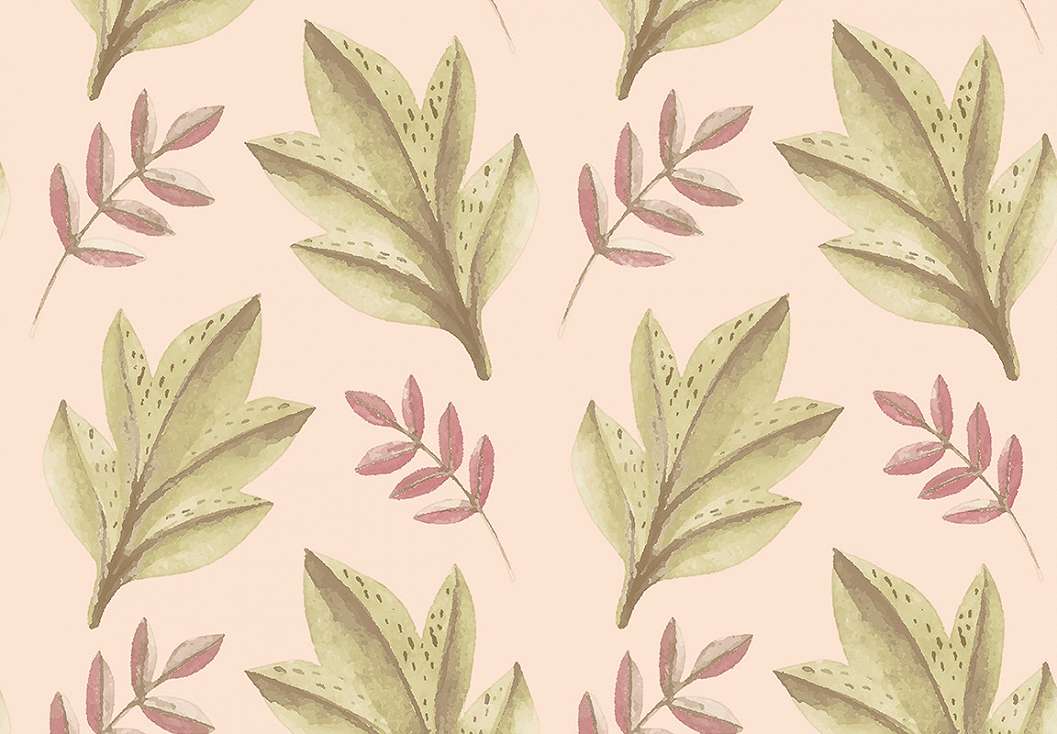Gyerek dekor tapéta levél mintával rózsaszín és beige színben