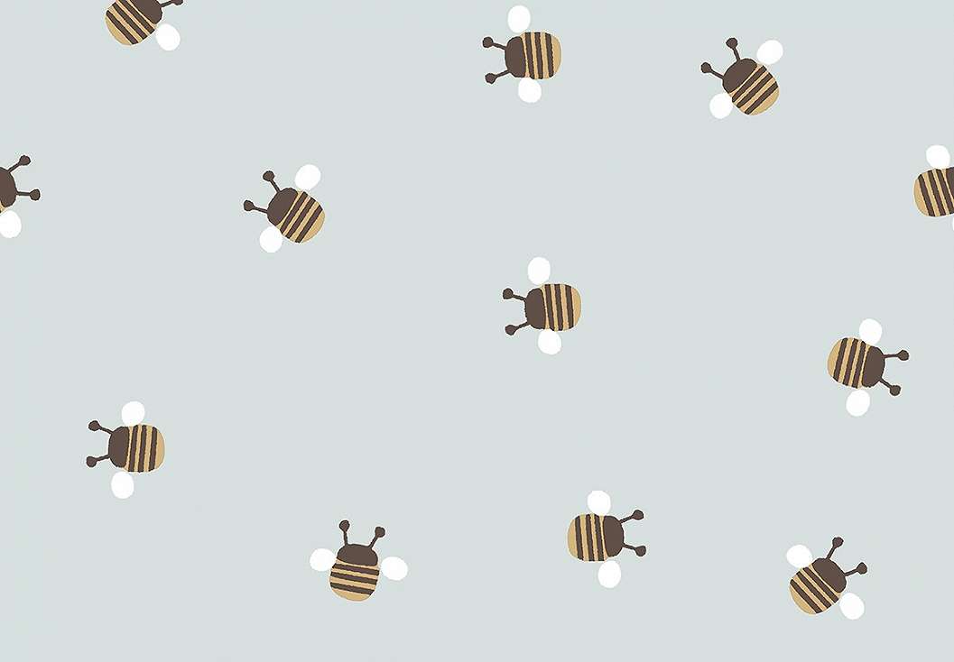 Gyerek dekor tapéta méhecske mintával kék színben