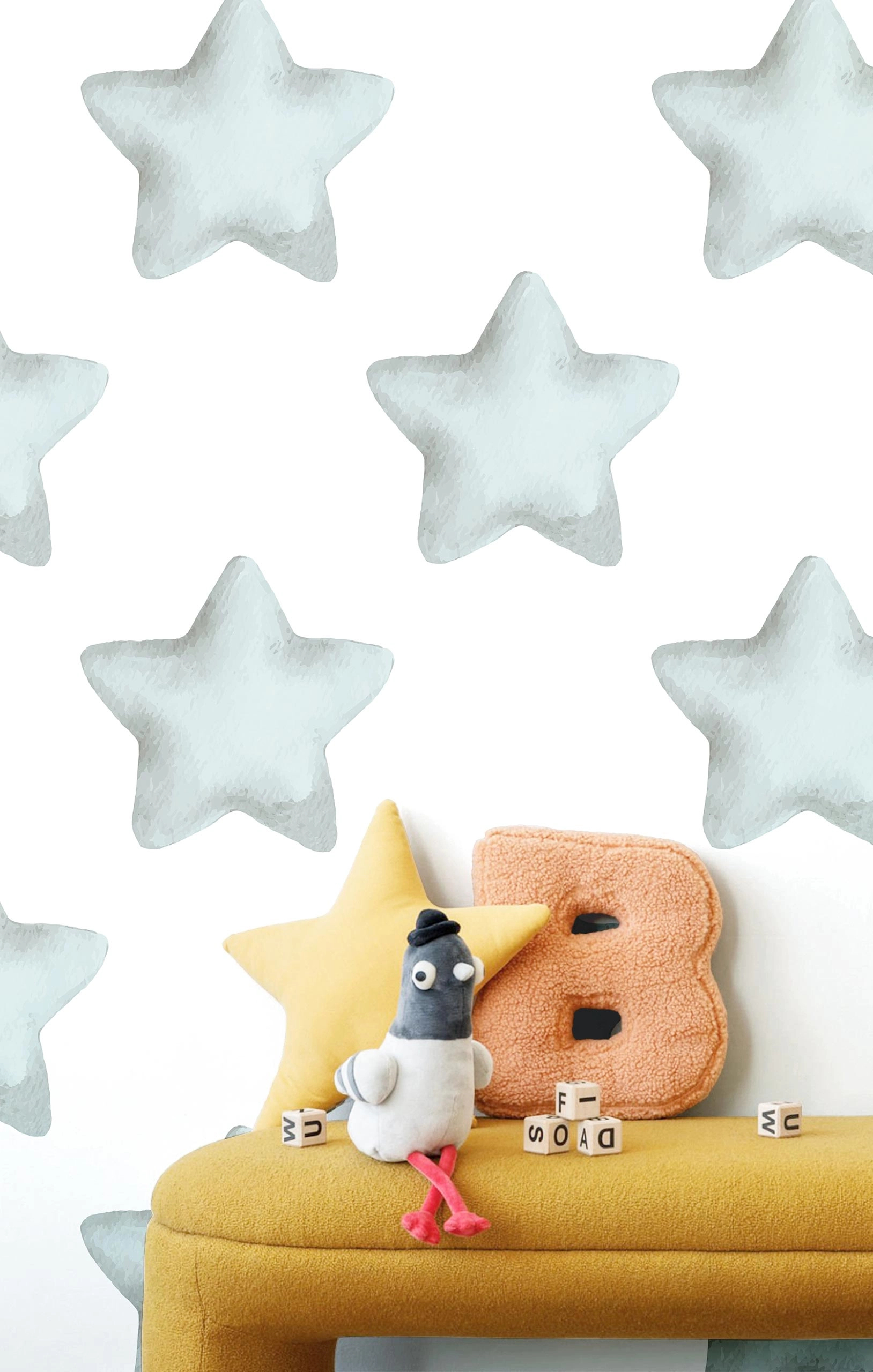 Gyerek dekor tapéta nagy csillag mintával kék színben