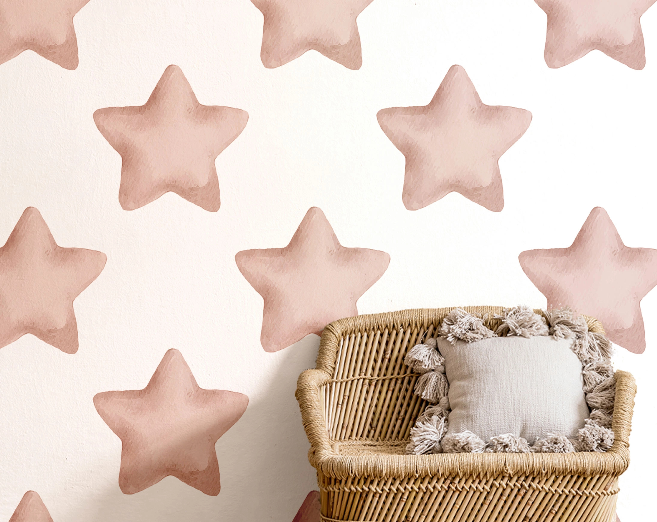 Gyerek dekor tapéta nagy csillag mintával rózsaszín színben