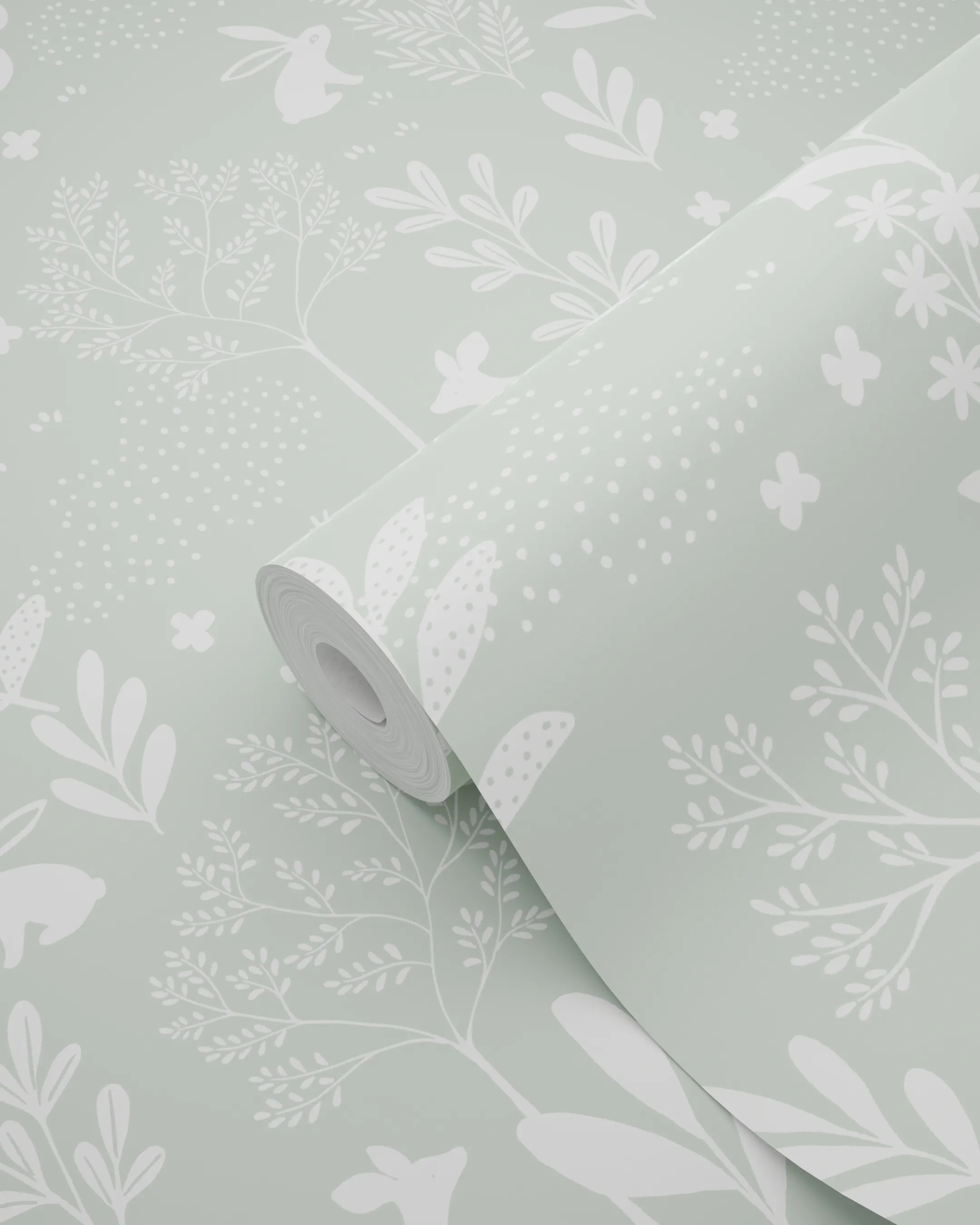 Gyerek dekor tapéta őz és mókus sziluett mintás zöld színben