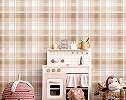 Gyerek dekor tapéta skótkockás mintával barna színben