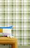 Gyerek dekor tapéta skótkockás mintával zöld színben