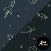Gyerek dekor tapéta sötétben foszforeszkáló rakéta és bolygó mintás sötétkék színben