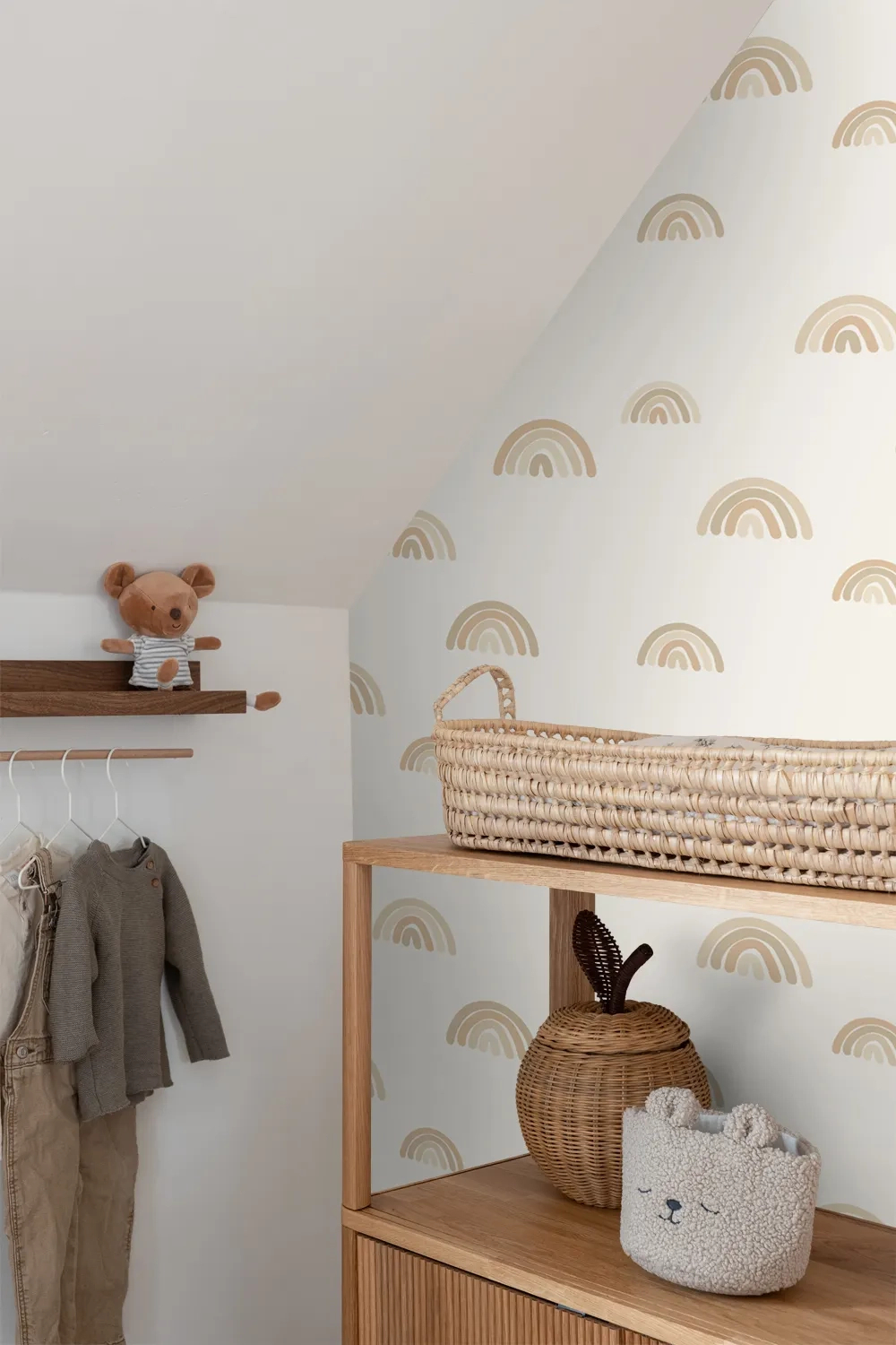 Gyerek dekor tapéta szivárvány mintás beige színben