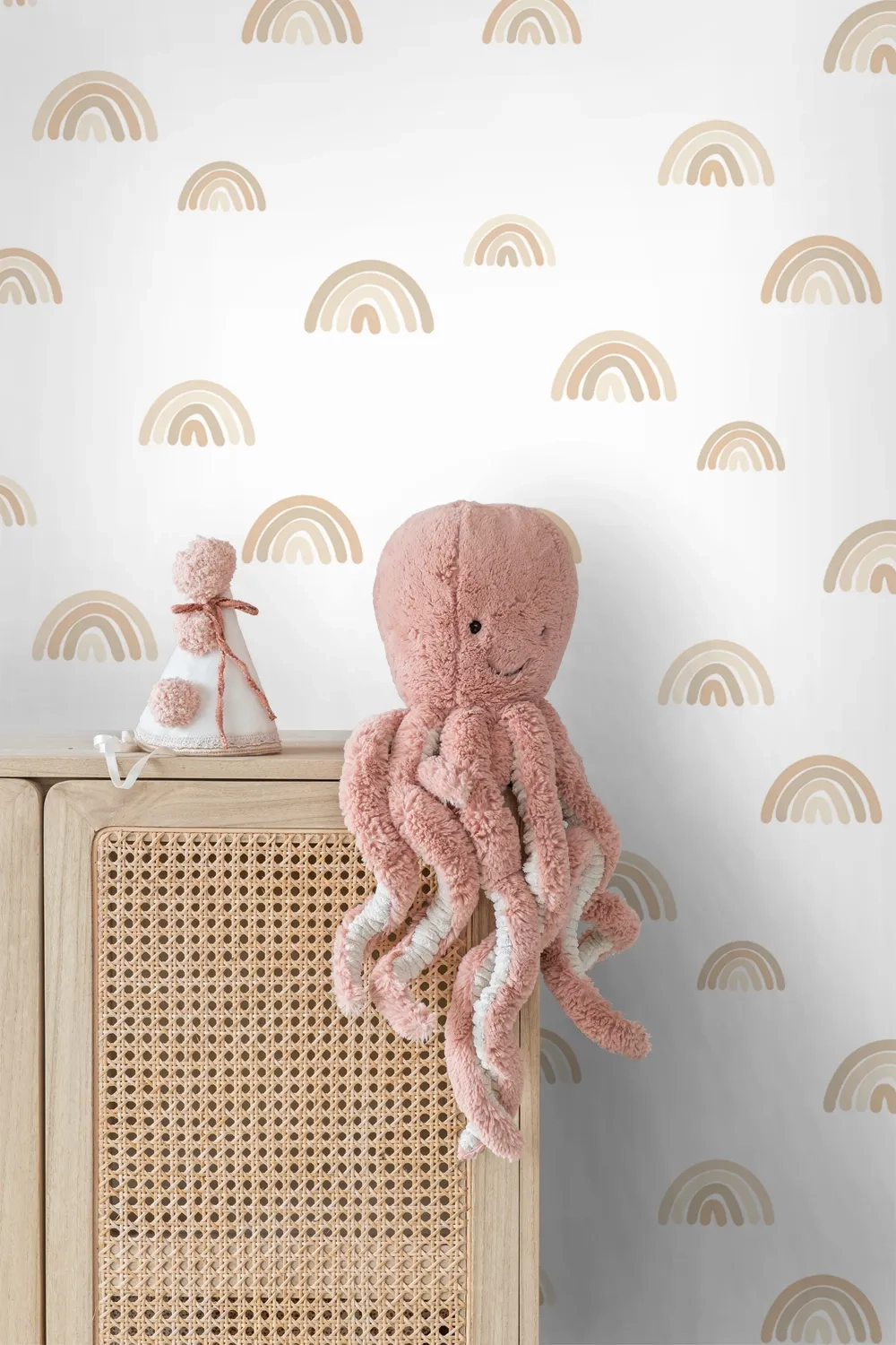 Gyerek dekor tapéta szivárvány mintás krém színben