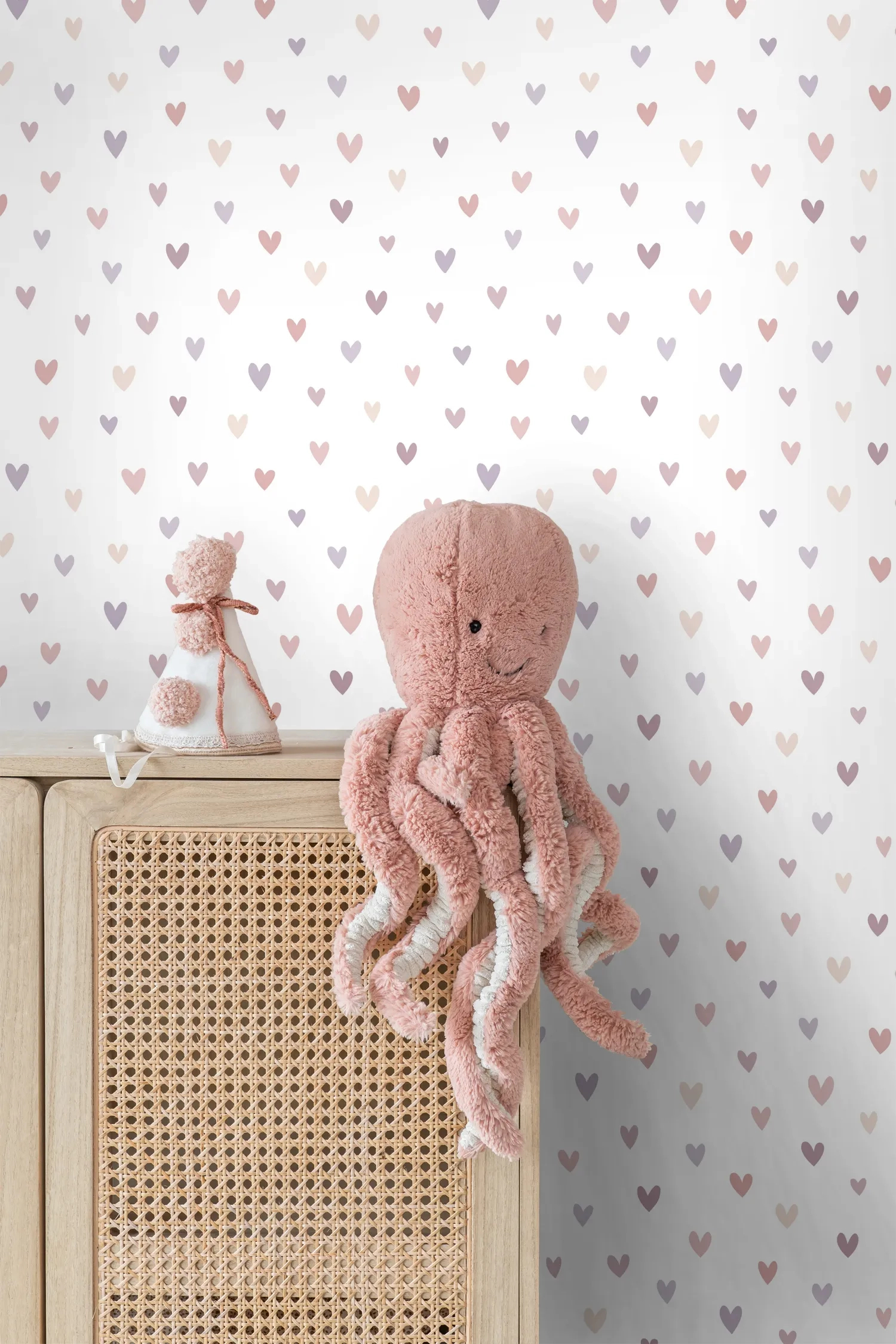 Gyerek dekor tapéta szivecske mintás lila rózsaszín színben