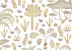 Gyerek dekor tapéta trópusi növények mintával beige és sárga színben