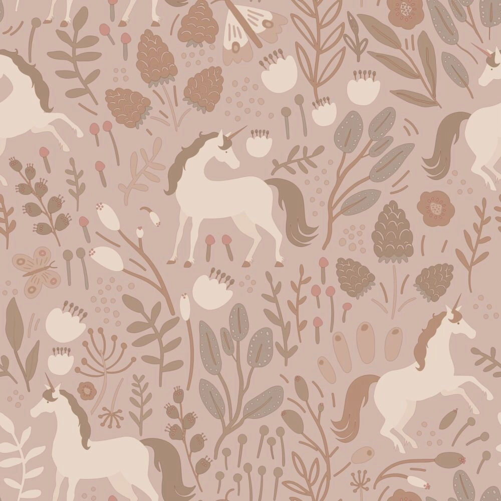 Gyerek dekor tapéta unikornis mintás beige és barna színben