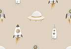 Gyerek dekor tapéta űrhajó mintával beige színben
