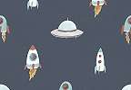 Gyerek dekor tapéta űrhajó mintával fekete színben