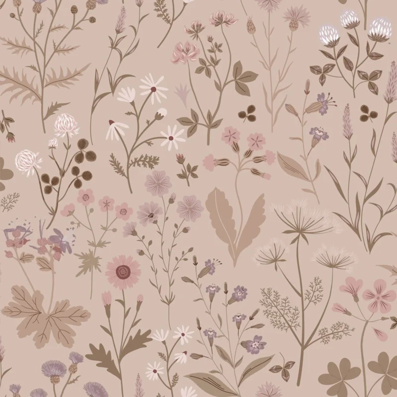 Gyerek dekor tapéta virág mintás barna és barack színben