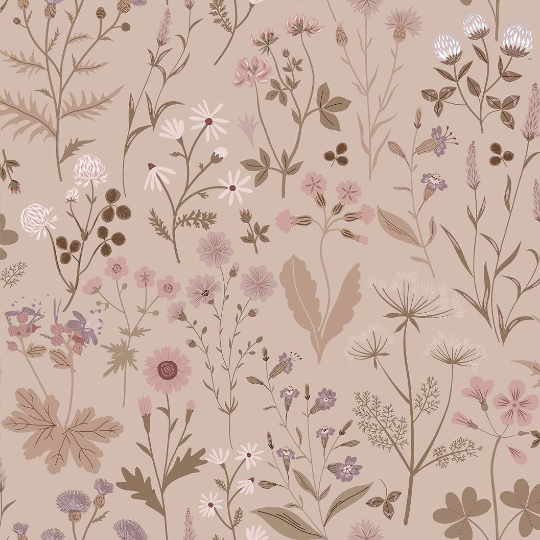 Gyerek dekor tapéta virág mintás barna és barack színben