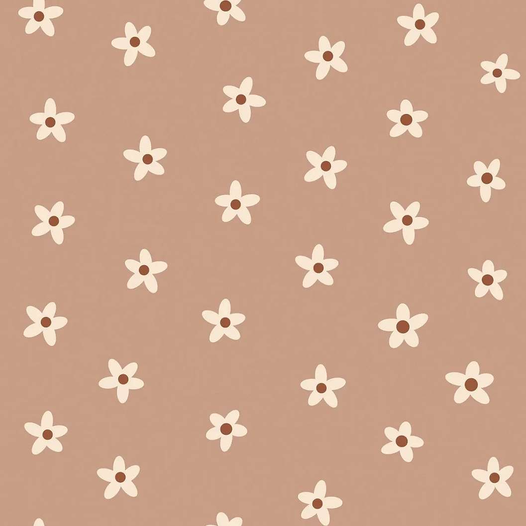 Gyerek dekor tapéta virág mintás barna színben