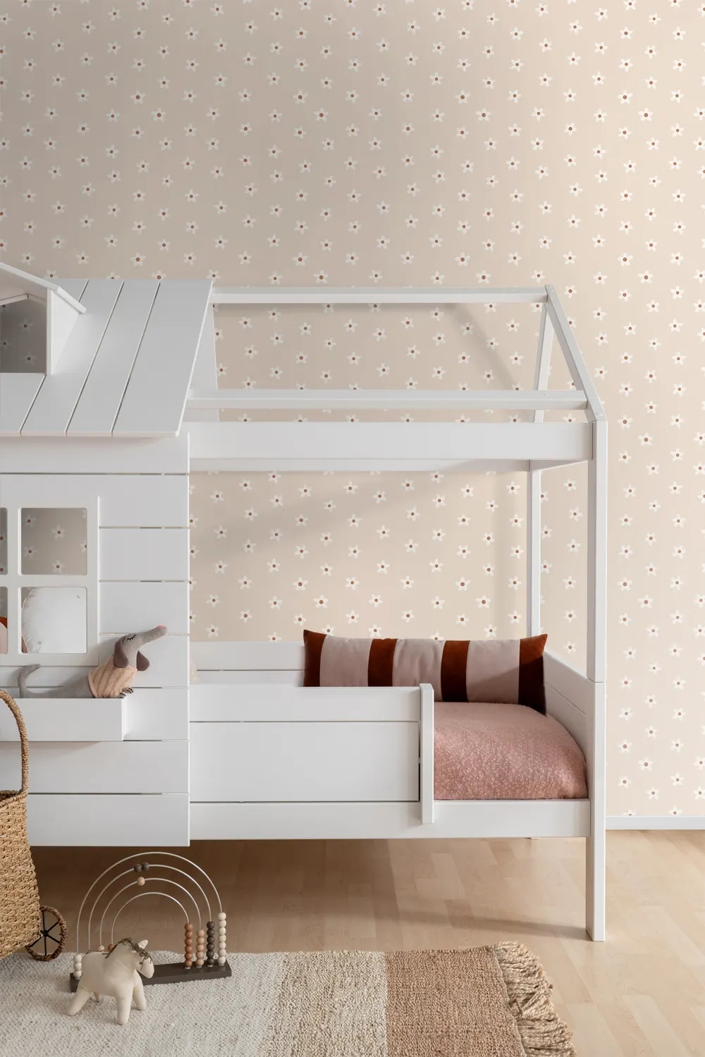 Gyerek dekor tapéta virág mintás beige színben