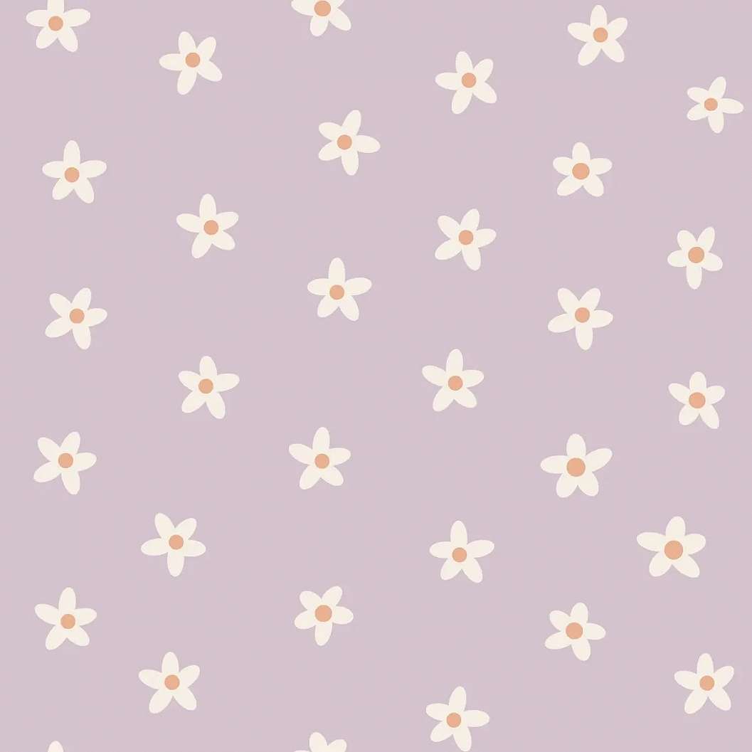 Gyerek dekor tapéta virág mintás lila színben