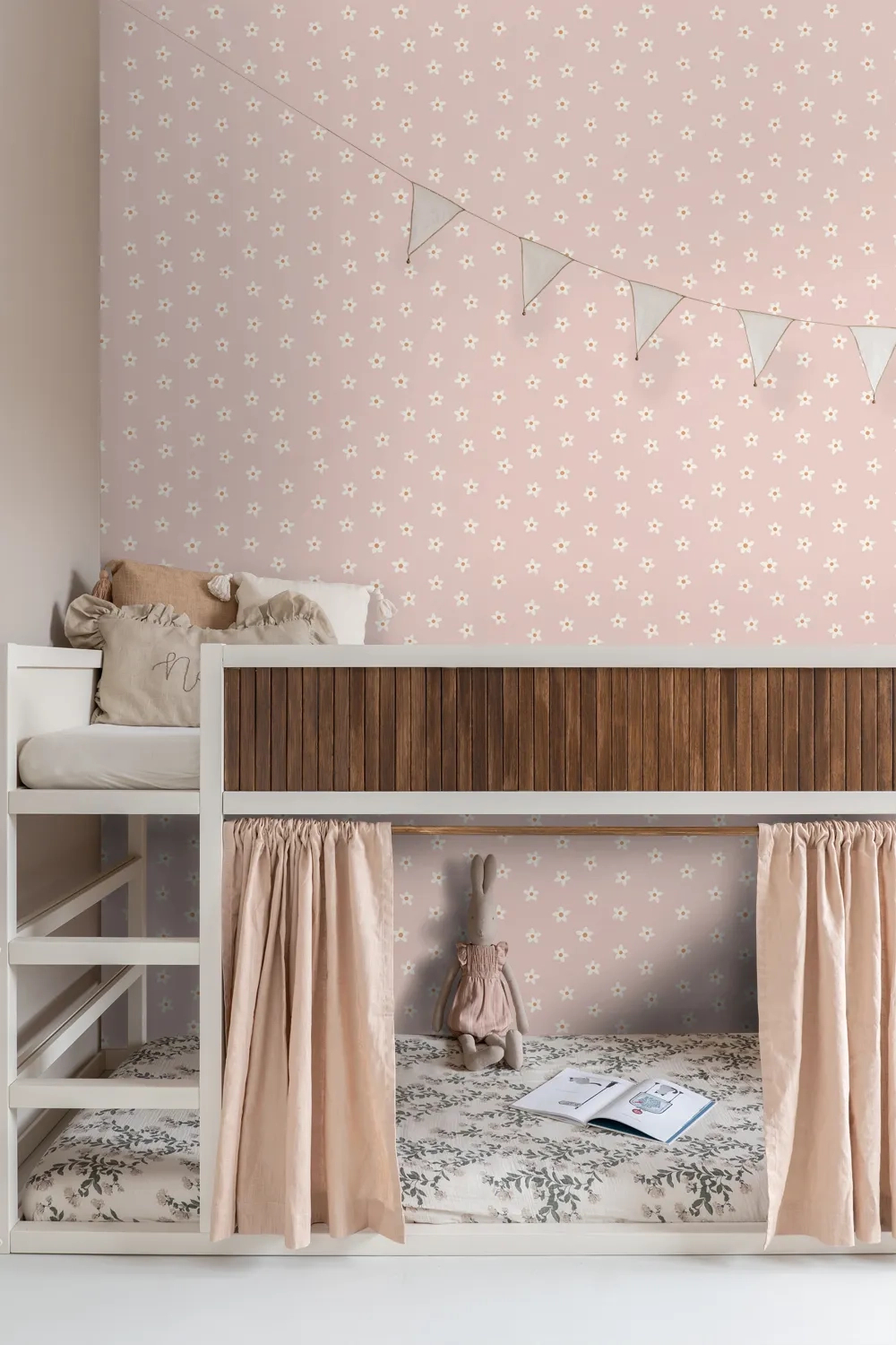 Gyerek dekor tapéta virág mintás rózsaszín és beige színben